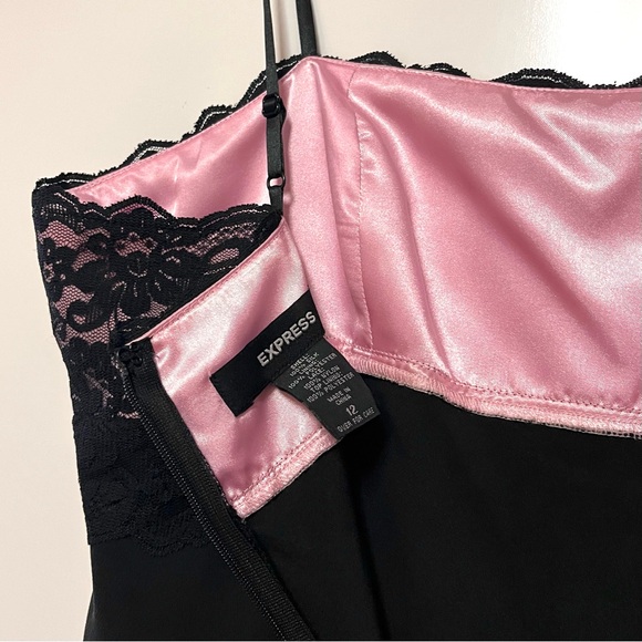 Vintage Express Silk Slip Dress Womens SZ 12 Lace Ruffle Whimsygoth Fairy Grunge - Picture 7 of 15